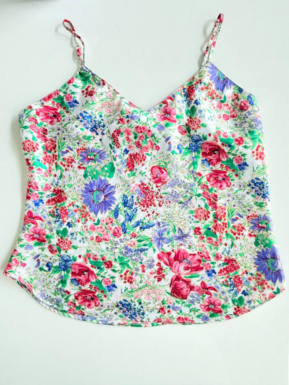 90s Satin Floral Cami Metallic Gold Medium Garden Party Casual